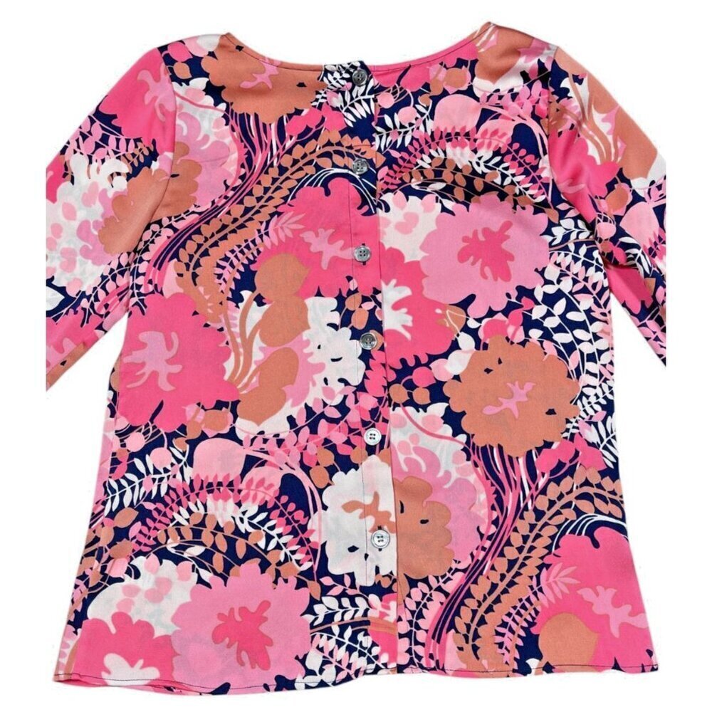 TALBOTS FLORAL BUTTON-BACK BLOUSE WITH BOW CUFFS – PETITE - Picture 3 of 12